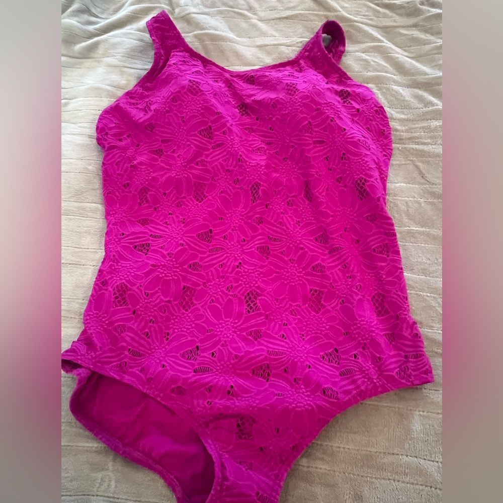 Fuchsia Lace One-Piece Swimsuit from Lands End